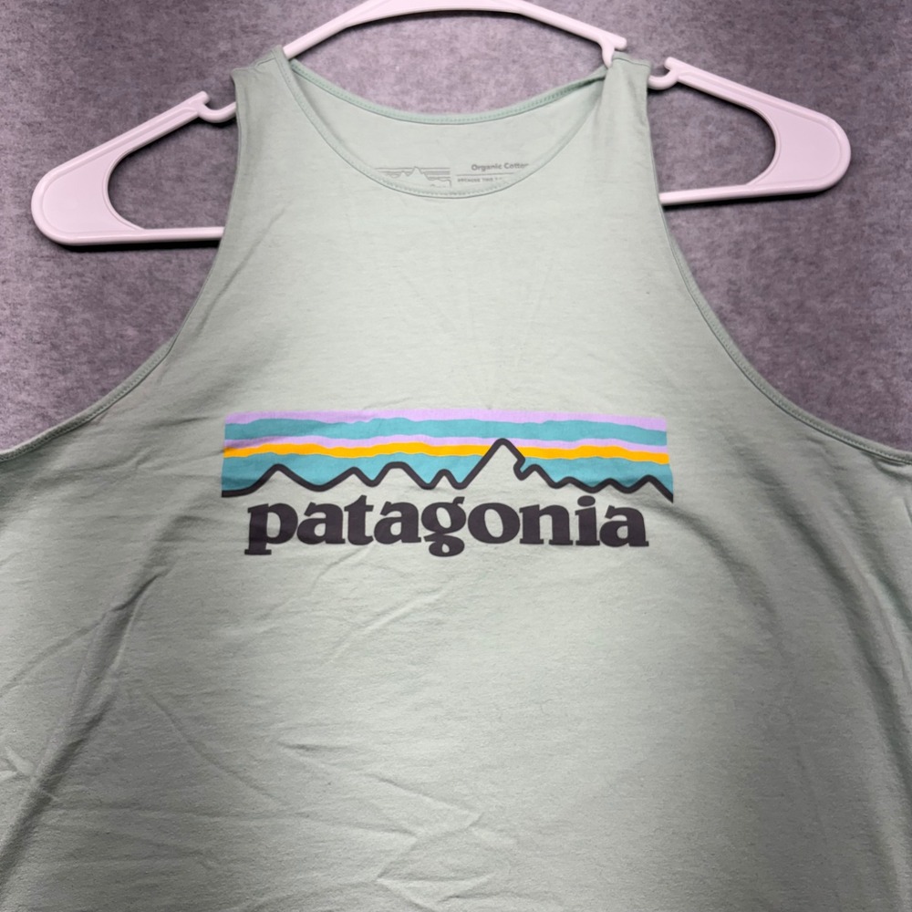Patagonia Womens Organic Cotton P-6 Logo Tank Top Mint Green Small Regular Fit - Picture 2 of 6